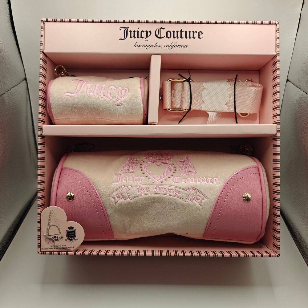 Brand New Juicy Couture Pink 3-Pc Barrel Bag Crossbody Set